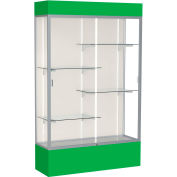 Spirit Lighted Display Case 48"W x 80"H x 16"D Plaque Back Satin Finish Kelly Green Base & Top