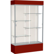 Spirit Lighted Display Case 48"W x 80"H x 16"D Plaque Back Satin Finish Maroon Base & Top
