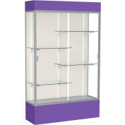 Spirit Lighted Display Case 48"W x 80"H x 16"D Plaque Back Satin Finish Purple Base & Top