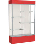 Spirit Lighted Display Case 48"W x 80"H x 16"D Plaque Back Satin Finish Red Base & Top