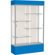Spirit Lighted Display Case 48"W x 80"H x 16"D Plaque Back Satin Finish Royal Blue Base & Top