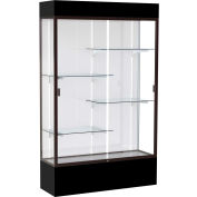 Spirit Lighted Display Case 48"W x 80"H x 16"D White Back Dark Bronze Black Base & Top