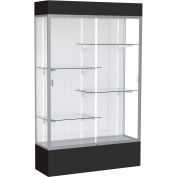 Spirit Lighted Display Case 48"W x 80"H x 16"D White Back Satin Finish Black Base & Top