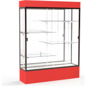 Spirit Lighted Display Case 60"W x 80"H x 16"D Mirror Back Dark Bronze Red Base & Top