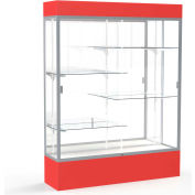 Spirit Lighted Display Case 60"W x 80"H x 16"D Mirror Back Satin Finish Red Base & Top