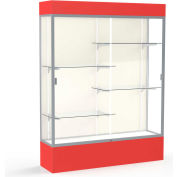 Spirit Lighted Display Case 60"W x 80"H x 16"D Plaque Back Satin Finish Red Base & Top