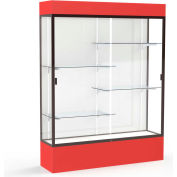 Spirit Lighted Display Case 60"W x 80"H x 16"D White Back Dark Bronze Red Base & Top