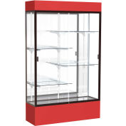 Spirit Lighted Display Case 72"W x 80"H x 16"D Mirror Back Dark Bronze Red Base & Top