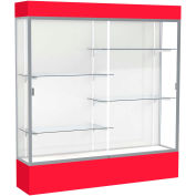 Spirit Lighted Display Case 72"W x 80"H x 16"D White Back Satin Finish Red Base & Top