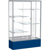 Spirit Display Case Navy Base, Satin Frame, Mirror Back 48"W x 16"D x 72"H