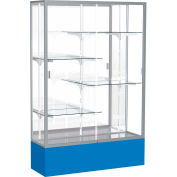 Spirit Display Case Royal Blue Base, Satin Frame, Mirror Back 48"W x 16"D x 72"H
