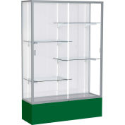 Spirit Display Case Forest Green Base, Satin Frame, White Back 48"W x 16"D x 72"H