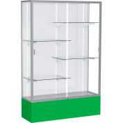 Spirit Display Case Kelly Green Base, Satin Frame, White Back 48"W x 16"D x 72"H