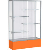 Spirit Display Case Orange Base, Satin Frame, White Back 48"W x 16"D x 72"H