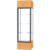 Keepsake Floor Display Case 24"W x 72"H x 24"D Natural Oak Base Clear Back Satin Nat. Frame