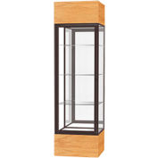 Keepsake Floor Display Case 24"W x 72"H x 24"D Natural Oak Base Mir Back Dark Bronze Frame