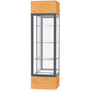 Keepsake Floor Display Case 24"W x 72"H x 24"D Natural Oak Base Mirror Back Satin Natural Frame