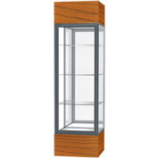 Keepsake Floor Display Case 24"W x 72"H x 24"D Carmel Oak Base Mirror Back Satin Natural Frame