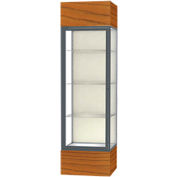 Keepsake Floor Display Case 24"W x 72"H x 24"D Carmel Oak Base Plaque Back Satin Nat. Frame