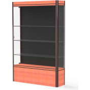 Contempo Lighted Floor Case, Black Back, Cherry Base, Dark Bronze Frame, 48"L x 72"H x 14"D