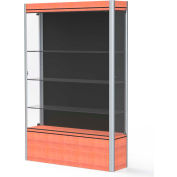 Contempo Lighted Floor Case, Black Back, Cherry Base, Satin Frame, 48"L x 72"H x 14"D