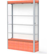 Contempo Lighted Floor Case, White Back, Cherry Base, Satin Frame, 48"L x 72"H x 14"D