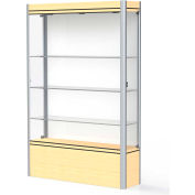 Contempo Lighted Floor Case, White Back, Light Maple Base, Satin Frame, 48"L x 72"H x 14"D