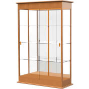 Varsity Display Case Carmel Oak, Mirror Back, Sliding Door 48"W x 18"D x 77"H