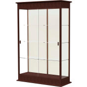 Varsity Lighted Floor Case, Sliding Doors, Plaque Back, Espresso Frame, 48"L x 77"H x 18"D