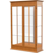Varsity Display Case Carmel Oak, Mirror Back, Hinged Door 48"W x 18"D x 77"H