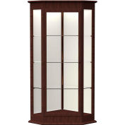 Varsity Lighted Corner Case, Hinged Door, Plaque Back, Espresso Frame, 28"L x 77"H x 28"D