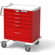 Waterloo Healthcare 5-Drawer Steel Short Emergency Cart, Lever Lock, Red