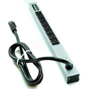 Wiremold 2008ULBC20R Power Strip, 125V, (8) 20A Outlets, 20"L, 6' Cord