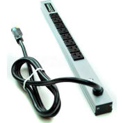 Wiremold 2008ULBD20R Power Strip, 125V, (8) 20A Outlets, 20"L, 15' Cord
