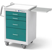 Waterloo Healthcare 4-Drawer Steel Junior Short Medical Bedside Cart, Key Lock, Teal Green