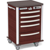Waterloo Healthcare 5-Drawer Aluminum Junior Short Medical Bedside Cart, Push Button Lock, Cherry