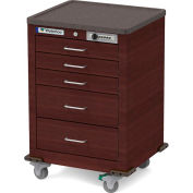 Waterloo Healthcare 5-Drawer Steel Junior Short Medical Bedside Cart, Push Button Lock, Cherry