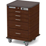 Waterloo Healthcare 5-Drawer Steel Junior Short Medical Bedside Cart, Push Button Lock, Walnut