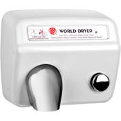 World Dryer Model A Push Button Hand Dryer, White Steel, 208/230V