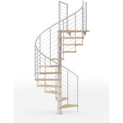 Global Industrial Hayden 42"H Platform Rail Spiral Stair Kit,60"Dia, 13-1/3'H, Oak Treads, Wht