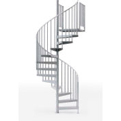 Global Industrial Exterior 42"H Platform 2 Rails Spiral Stair Kit,60"Dia, 15'H, Alum. Handrail