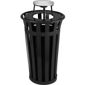 Oakley 24 Gallon Slatted Steel Receptacle w/Ash Top, Black - M2401-AT-BK