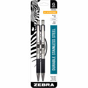 Zebra Retractable Gel Pen G-301 - Black Ink - Stainless Steel Barrel - 2 Pack