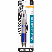 Zebra Retractable Gel Pen G-301 - Blue Ink - Stainless Steel Barrel - 2 Pack