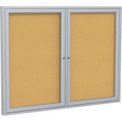 Ghent Enclosed Bulletin Board - 2 Door - Natural Cork w/Silver Frame - 48" x 60"