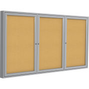 Ghent Enclosed Bulletin Board - 3 Door - Natural Cork w/Silver Frame - 36" x 72"