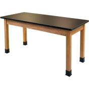 NPS Science Lab Table - Phenolic Top - 72"L x 24"W x 36"H - Black w/ Oak Legs