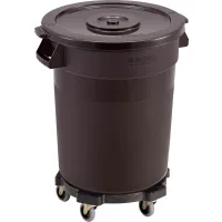 Global Industrial™ Plastic Trash Can with Lid & Dolly - 32 Gallon Gray