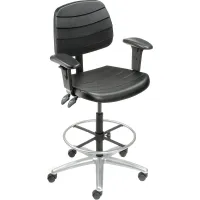 Interion® Shop Stool with Arms - Polyurethane - 6 Way Adjustable