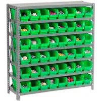 Global Industrial 7 Shelf Steel Shelving with (48) 4 H Plastic Shelf Bins,  Blue, 36x12x39